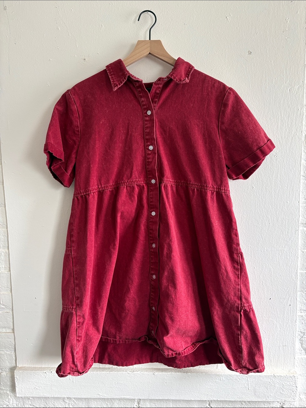 Red Short-Sleeve Button-Front Women’s Dress